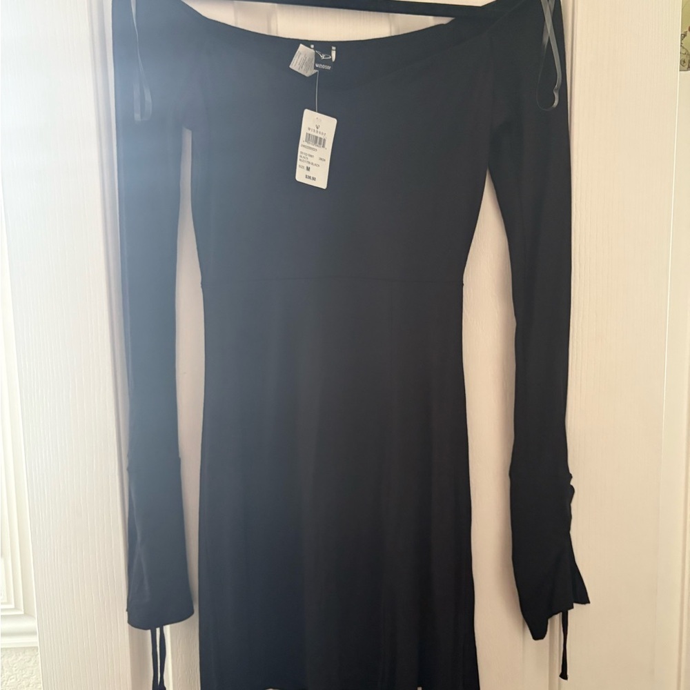 Windsor Black Optional Off the Shoulder Bell Sleeve Mini Dress